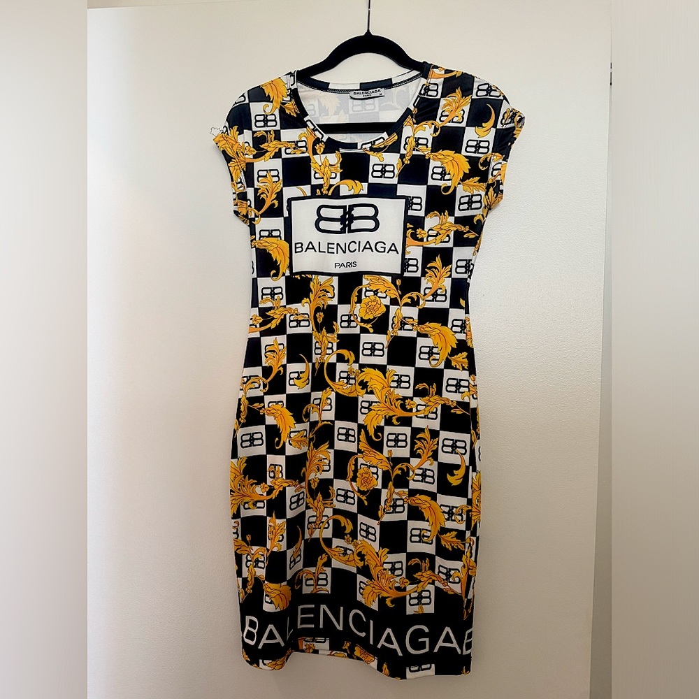 Balenciaga Graphic Black and Yellow Mini Dress